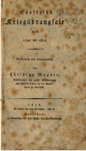 Saalfelds Kriegsdrangsale seit 1792 bis 1815