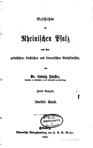 Geschichte der Rheinischen Pfalz nach ihren politischen, kirchlichen und literarischen Verhältnissen
