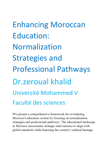 Enhancing Moroccan Education Normalization Strategies and Professional Pathways
