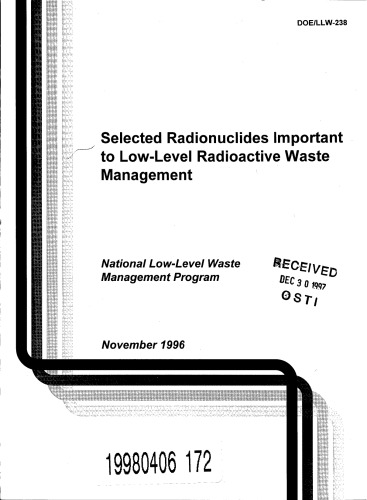 Radionuclides Important to Low-Level Rad Waste Mgmt