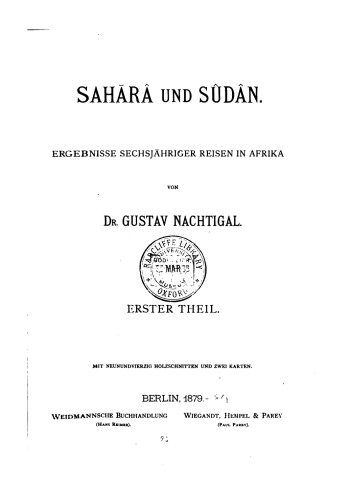 Sahara und Sudan. Ergebnisse sechsjähriger Reisen in Afrika