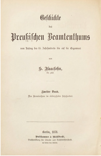 Das Beamtentum im siebzehnten Jahrhundert