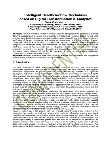 Intelligent Healthcare flow Mechanism based on Digital Transformation & Analytics