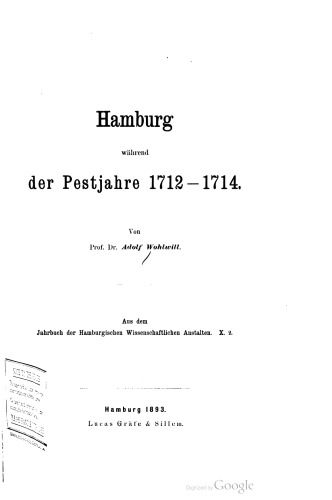 Hamburg während der Pestjahre 1712-1714