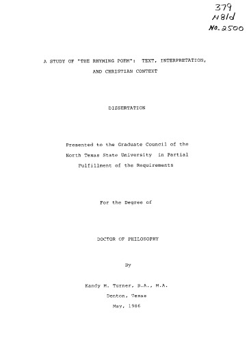 A Study of "The Rhyming Poem": Text, Interpretation, and Christian Context