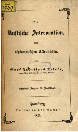 Die russische Intervention, nebst diplomatischen Aktenstücken
