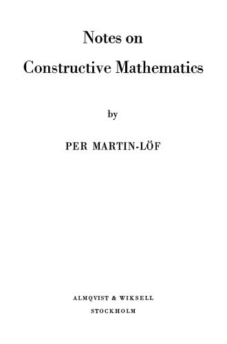 Notes on Constructive Mathematics