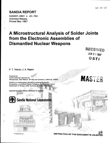 Analysis of Solder Joints from Electronic Assys of Dismantled Nuclear Weapons