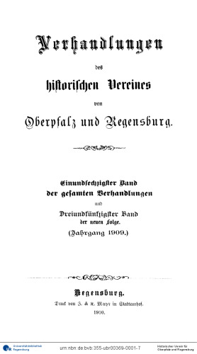 Verhandlungen des Historischen Vereins für Oberpfalz und Regensburg