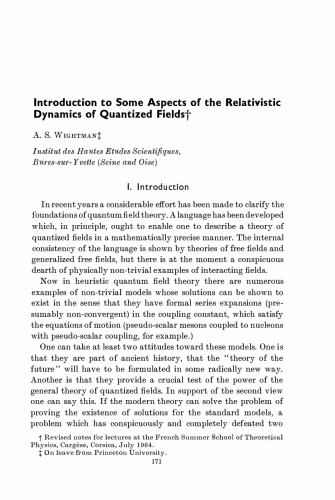 [Chapter] Introduction to Some Aspects of the Relativistic Dynamics of Quantized Fields
