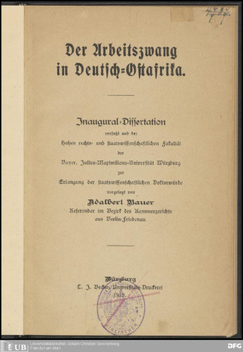 Der Arbeitszwang in Deutsch-Ostafrika