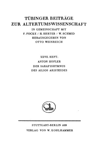 Der Sarapishymnus des Ailios Aristeides