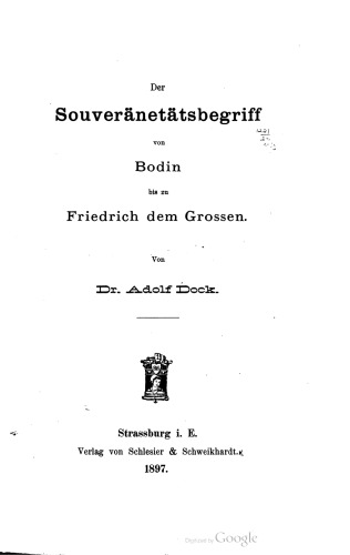 Der Souveränetätsbegriff von Bodin bis zu Friedrich dem Grossen