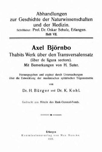 Thabits Werk über den Transversalensatz (liber de figura sectore)