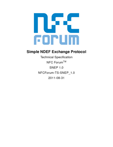 Simple NDEF Exchange Protocol (SNEP) Technical Specification