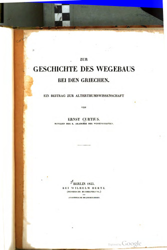 Zur Geschichte des Wegebaus bei den Griechen : Ein Beitrag zur Altertumswissenschaft