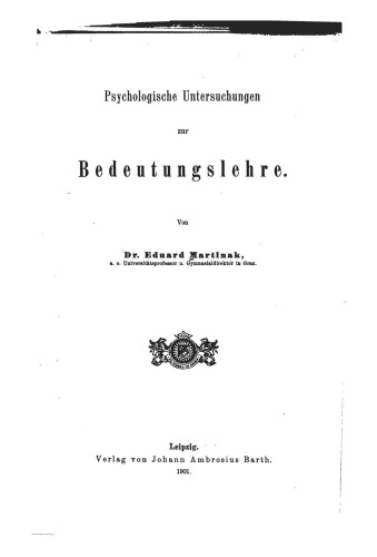 Psychologische Untersuchungen zur Bedeutungslehre