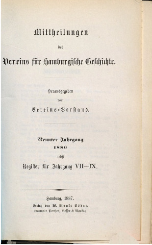 Mitteilungen des Vereins für Hamburgische Geschichte nebst Register für Jahrgang VII - IX