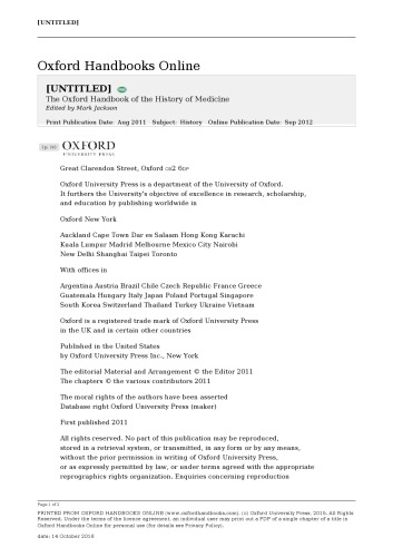 The Oxford Handbook of the History of Medicine