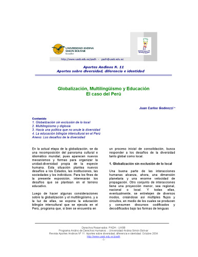 Globalización, multilingüismo y educación : el caso del Perú