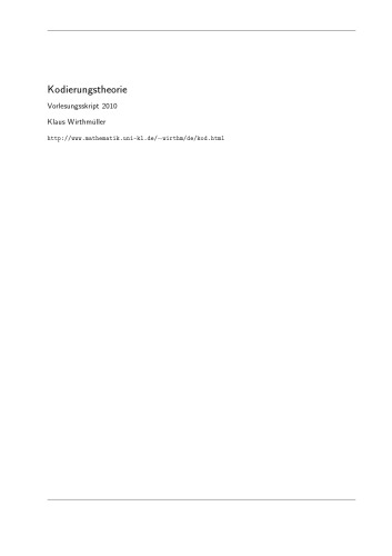 Kodierungstheorie: Vorlesungsskript 2010