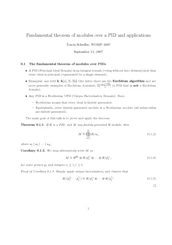 Fundamental theorem of modules over a PID and applications