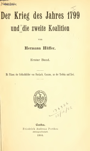 Der Krieg des Jahres 1799 und die Zweite Koalition