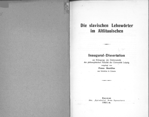 Die slavischen Lehnwörter im Altlitauischen