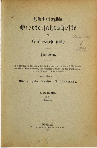 Württembergische Vierteljahreshefte für Landeskunde