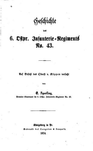 Geschichte des 6. Ostpr. Infanterie-Regiments Nr. 43