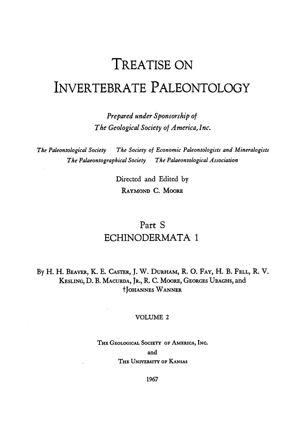 Treatise on Invertebrate Paleontology - Part S - Echinodermata 1