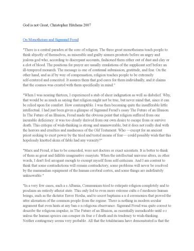 God is not Great, Notes (Christopher Hitchens 2007)