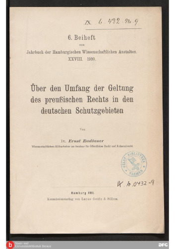 Über den Umfang der Geltung des preussischen Rechts in den deutschen Schutzgebieten