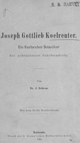 Joseph Gottlieb Koelreuter : ein Karlsruher Botaniker des achtzehnten Jahrhunderts