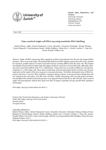Time-resolved single-cell RNA-seq using metabolic RNA labelling