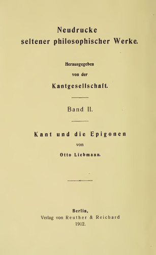 Kant und die Epigonen
