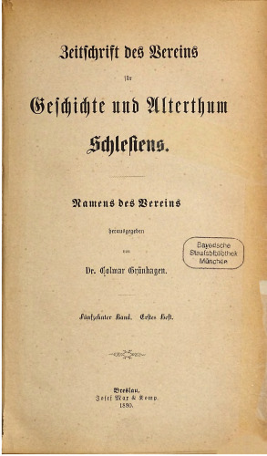 Zeitschrift des Vereins für Geschichte und Altertum Schlesiens