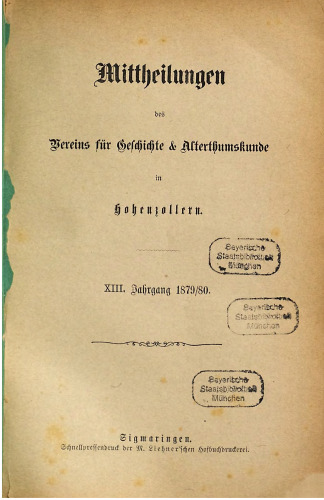 Mitteilungen des Vereins für Geschichte und Altertumskunde in Hohenzollern