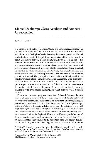 Marcel Duchamp - Chess Aesthete and Anartist Unreconciled