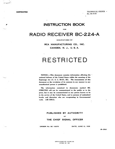 BC-224A Radio Receiver - Operators Manual (Mil TM)