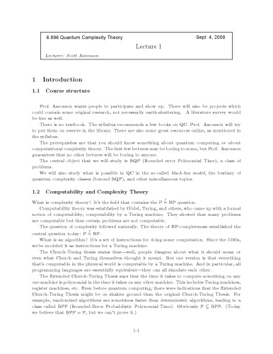 Quantum Complexity Theory: Lecture Notes