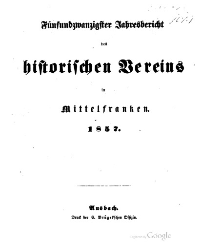 Jahresbericht des Historischen Vereins in Mittelfranken