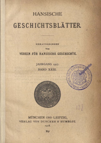 Hansische Geschichtsblätter (Jahrgang 1917)