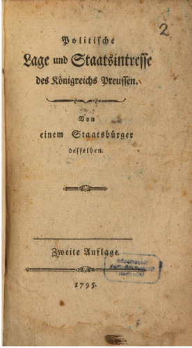 Politische Lage und Staatsintresse des Königreichs Preußen