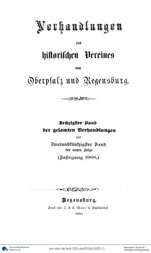 Verhandlungen des Historischen Vereins für Oberpfalz und Regensburg