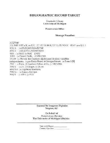 Theorie des fonctions algebriques de 2 variables