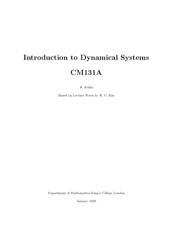 Introduction to Dynamical Systems [Lecture Notes]