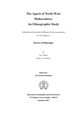 The Agaris of North-West Maharashtra: An Ethnographic Study
