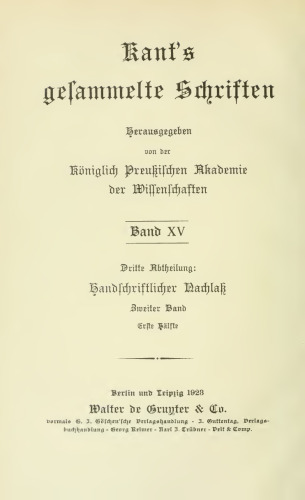 Handschriftlicher Nachlaß / Anthropologie (Neudruck)