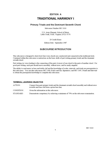 US Army Music Course - Traditional Harmony I